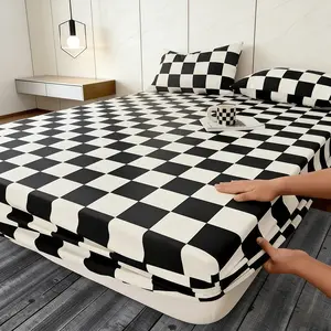 Bedding Sheet Set 3-Piece Classic Plaid Print Bed Sheets  includes Pillowcases  no filling, 100% Polyester Fabric, Washable, Modern Style Home Bedding