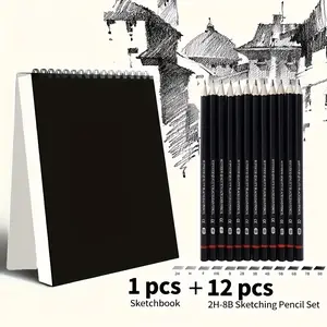 Art Supplies Set, Spiral Bound Sketchbook + 2h-8b Pencils, Art Sketchbooks, Acid-Free Drawing Paper, Ideal Gift for Artists & Beginners, Perfect Christmas Present