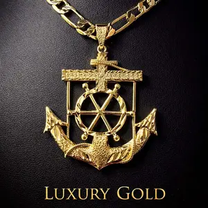 14K Gold Plated Anchor Big Pendant Necklace 18" 20" 4mm Width Fashion Luxury Religious Sailor Full Diamond Pendant