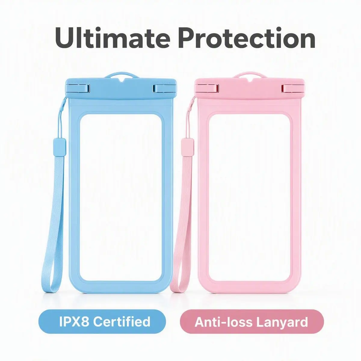 2 Pack IPX8 Waterproof Phone Pouch Blue & Pink | Touch Sensitive Dry Bag with Lanyard, Anti-Leak Waterproof Case for Beach, Swimming, Rafting, Outdoor Water Sports
