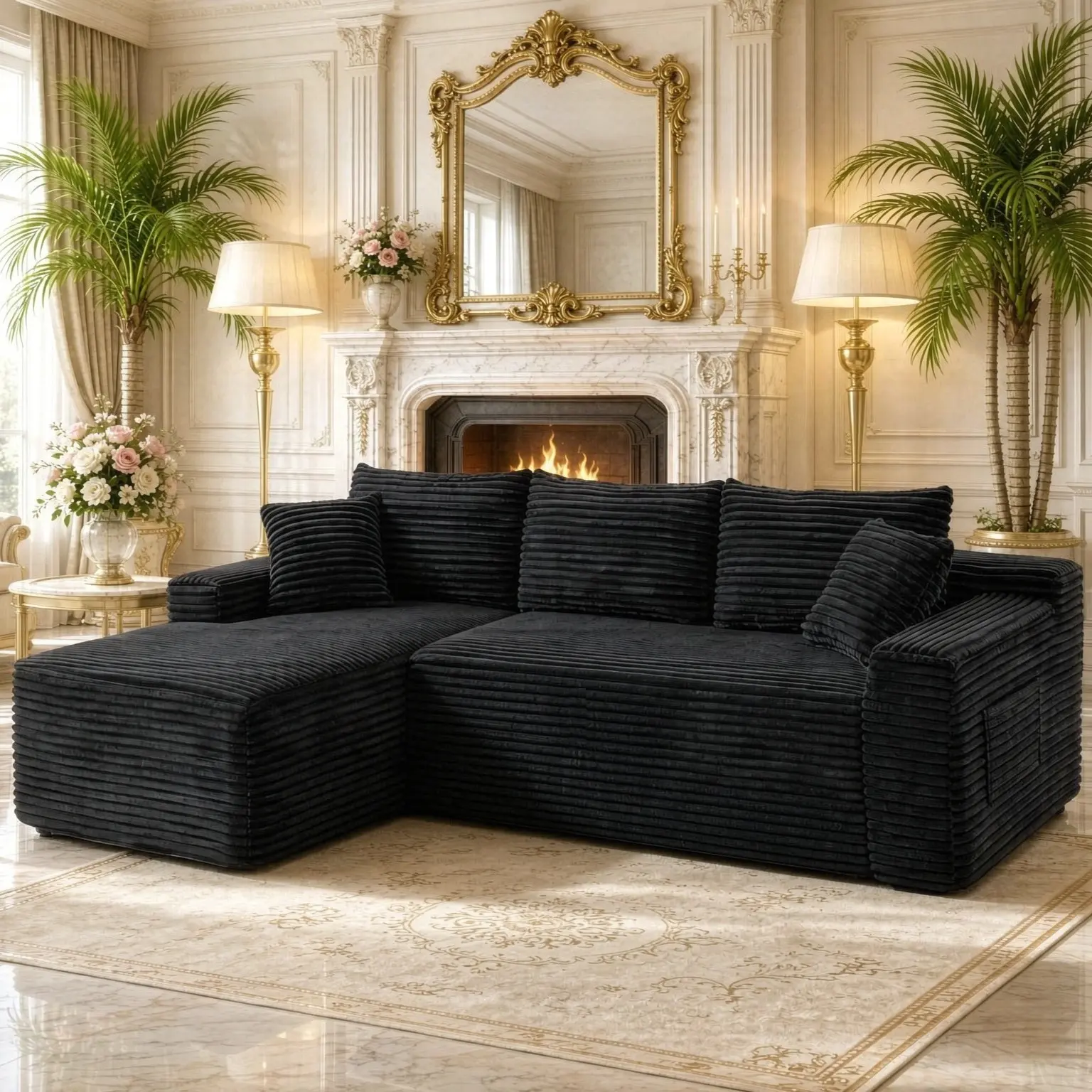 94.5" Sectional Sofa Couch Cloud Modular Couches with L-Shape Chaise,Modern Boneless Sofa for Living Room,Deep Seat Corner Couch,No Assembly Required, Corduroy Fabric