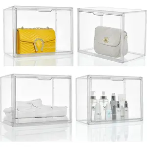Clear Purse Organizer for Closet, Plastic Handbag Storage Organizer 4 Pack Clear  Display Case with  Door for Wallet, Book, , Clutch Organization