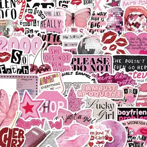 Pink Themed Sticker, 50pcs/set Cute Cartoon Sticker, DIY Decorative Sticker for Phone Case, Cellphone, Computer, Guitar, Bag, Water Cup, Scrapbook, Screen Protector