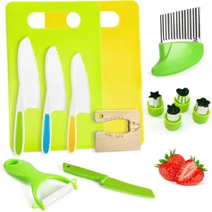 13 Pieces Kids Safe Knife Set for Real Cooking Child-Friendly Plastic Chef Tools Montessori Kitchen Toys for Toddlers with Bright Colors Gifts for Boys and Girls
