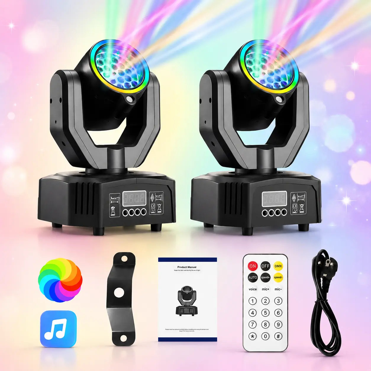 XDV 32W Moving Head DJ Light - RGBW LED Lighting with RGB Changing, Green Laser, Halo Ring, DMX512, Sound Active Music Sync Lights, Gobo Projector for Party, Club, Halloween Festive Decorations