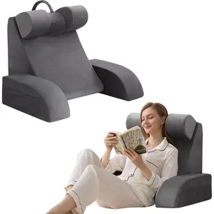 Adult Reading Pillow for Sitting in Bed, Backrest Pillow with Arms, Back Support Pillow for Gaming Lounging Watching TV, Medium 19" Grey