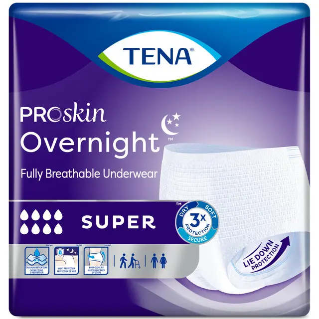TENA ProSkin Unisex Pull-On Overnight Adult Incontinence Underwear - Heavy Super Absorbent, Leak-Proof, Leak-Resist Legs, Sensitive Skin Protection, Moisture Locking, Highly Breathable, Underwear Look, Latex-Free, FSA/HSA Eligible