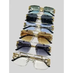 6 pair of men's metal rimless cool sunglasses, gradient lenses casual and versatile, suitable for daily commuting and outdoor activities wear, UV protection fashion eye protection.