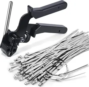 Stainless Steel Cable Tie Gun Kit-100PCS 11.8 inches 304 Heavy Duty Metal Zip Ties, 200LBS Tensile Strength & UV Resistant-for Fence, Exhaust Pipe, Chicken Coop & Industrial Use
