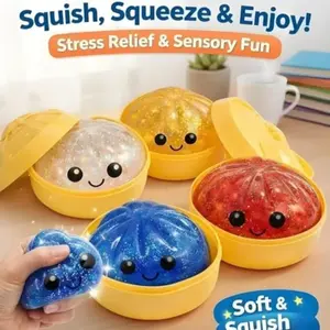 1Count Dumpling Squishy Stress Ball Fidget Toy Dough Ball Squishy Bun Squeeze Ball Anxiety Relief Adult Squishy Toy Bun in Steamer Squishy Dumpling Fidget Sensory Toy