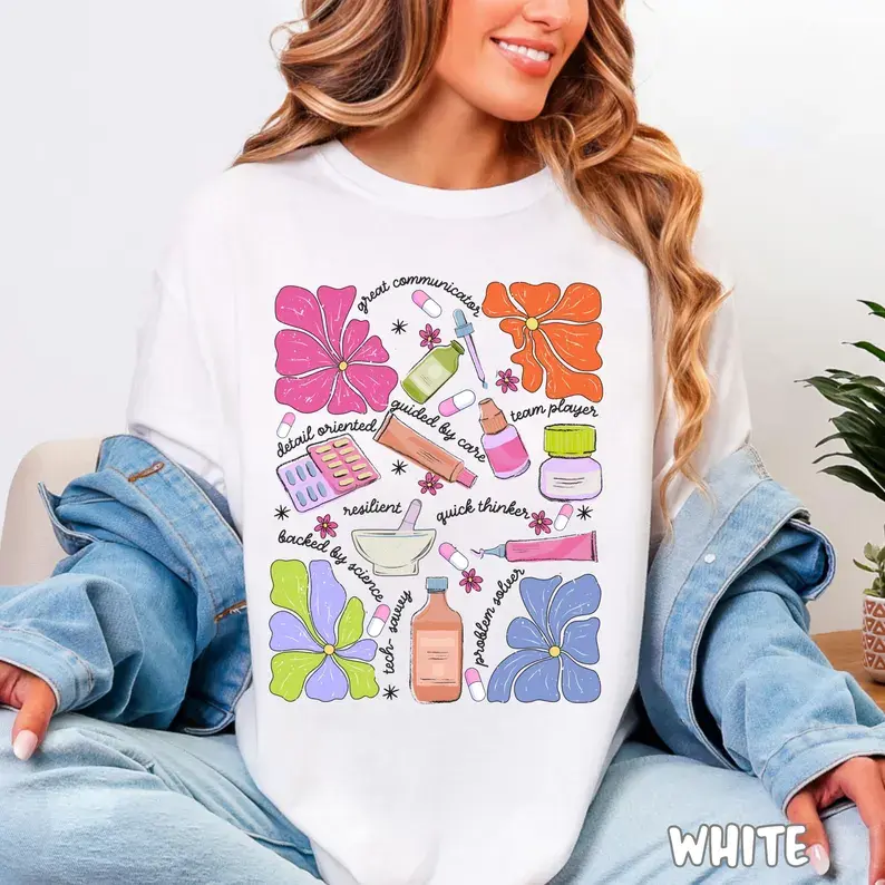 1pc Pharmacy Shirt Cute Pharmacist Floral Tee Pharmacy Student Gift Pharmacy Technician Shirt Apothecary Shirt Gift for pharmacy