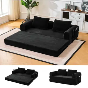 79" Convertible Boneless Sectional Couch Bed, 5-in-1Cloud Couch with 2 Pillows Corduroy Folding Sleeper Sofa Bed, Boneless Cloud Futon Sofa Bed for Living Room  Bedroom Lounge,For Guest Bed & Kids Play Area，No-Assembly