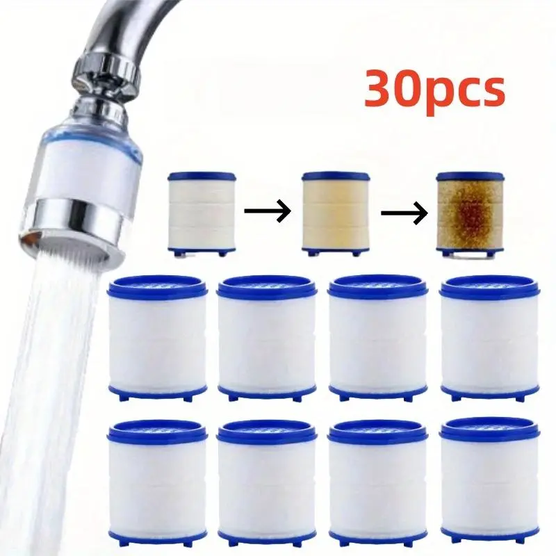 30-Piece Kitchen and Bathroom Faucet Showerhead Filter Replacement Cartridges, Universal Installation Water Purifier Elements, Filtration Cartridge, Replacement Filters Set