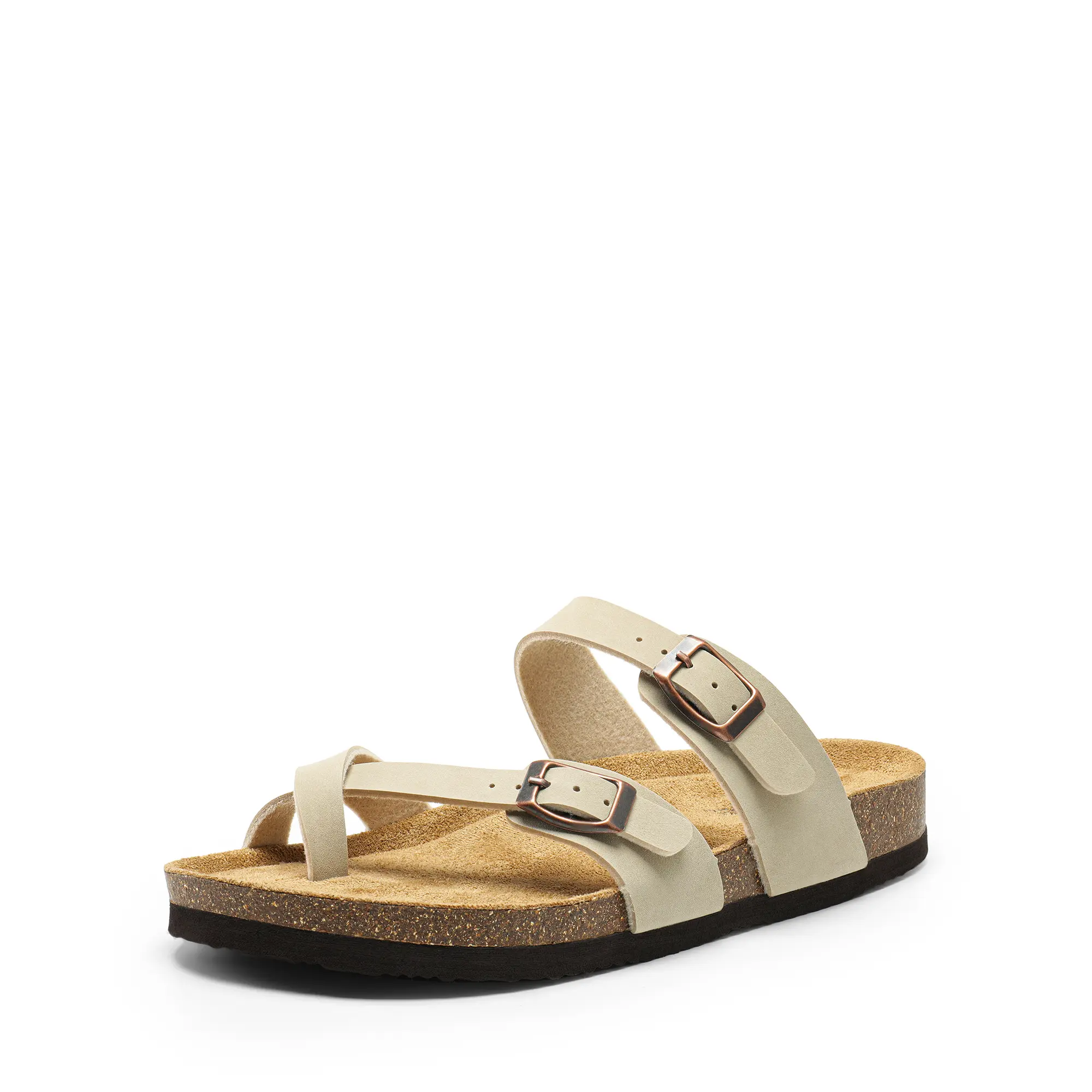 Dream Pairs Women's Thong Slide Footwear - Toe Loop, Cork Footbed Wedge, Double Buckles, Plush Comfort, Arch Support, Flexible Sole Women's Flip Flops