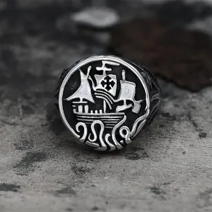 GTHIC Sailboat Stainless Steel Kraken Octopus Ring for Men Women Statement Jewelry Daily Wear