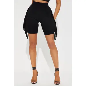 Shake It Up Fringe Biker Short - Black