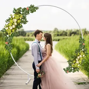 8.2ft Round Wedding Backdrop Stand, White/Gold, Durable Metal Material, Suitable for Weddings, Birthday Parties, Holiday Decorations, Photo Scenes, and Balloon Accessories