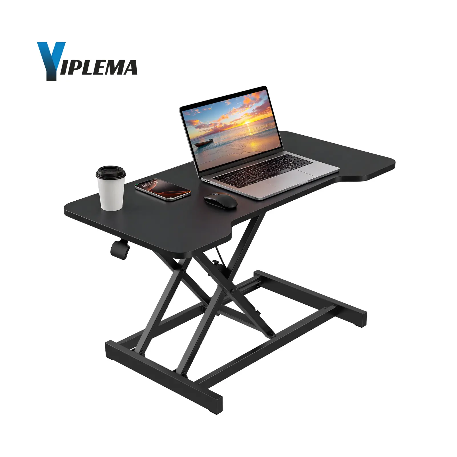 YIPLEMA 31.5" Rectangular Top Standing Desk Converter, Height-Adjustable Sit-to-Stand Desk Riser, Ergonomic Computer Workstation for Laptop/Single Monitor, Home Office Use, 31.5" Size