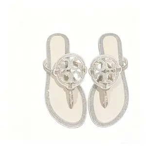 Women's White Rhinestone Flip Flops Hollow Out Design Flat Sandals Crystal Embellished Thong Sandals Comfortable Non-Slip Summer Beach Shoes Dressy Casual Slippers for Vacation Wedding Bridal Daily  Crystal embellished hollow out sandals