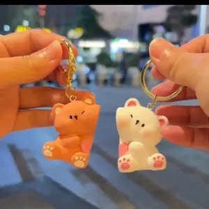 2pcs Women's Cute Cartoon Bear Magnetic Keychain, Couple Keyring With Small Pendant Gift, Suitable For Carrying Plush Toy Keychain Set woman key