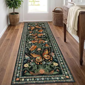 Vintage Butterfly & Flower Pattern Decorative Area Rug, Non-slip Soft Floor Vintage Runner Rug, Decorative Carpet for Home Living Room Bedroom, Vanity Decor Accessories, Vintage Printed Rug