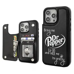 Dr Pepper Energy Drink Lover Strawberry Jurassic Dinosaur Card Holder Wallet Aesthetic Pattern Black Casing For iphone 16 15 14 13 12 PRO PLUS MAX PU Leather Stylish Gift Shockproof Protection Anti-Drop Protective Protector Phone Cases Shell Cover