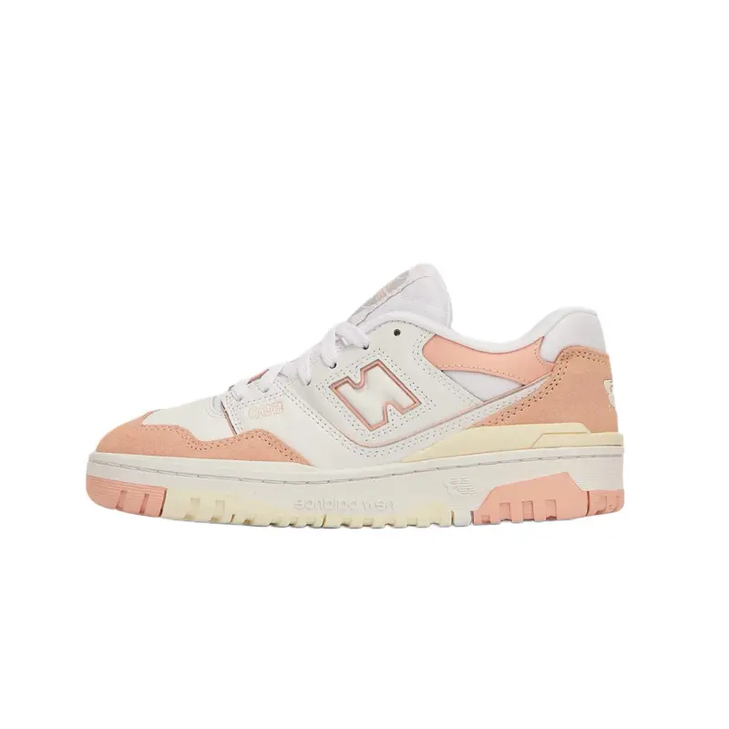 New Balance 550 Pink Sand White Sneakers - Youth & Women’s Everyday Comfort Casual Fashion Walking Lifestyle Sports Footwear, Low Top Trainers, Athletic Casual Sneakers, Rubber, Sea Salt, Sporty Chic, Retro Look, Perforated Toe, Leather Base, Grade School