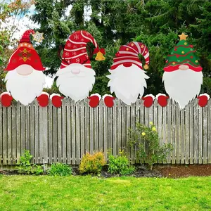 Christmas Fence Peeker Santa & Gnome Outdoor Garden Decor, Festive Holiday Yard Sign, No Battery Needed, Happy Animal Design
