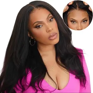 YMSGIRL 28'' Yaki Straight 4x7 Lace Glueless Human Hair Wig, Pre-Bleached, Natural Looking, Effortlessly Easy To Wear, Universally Flattering