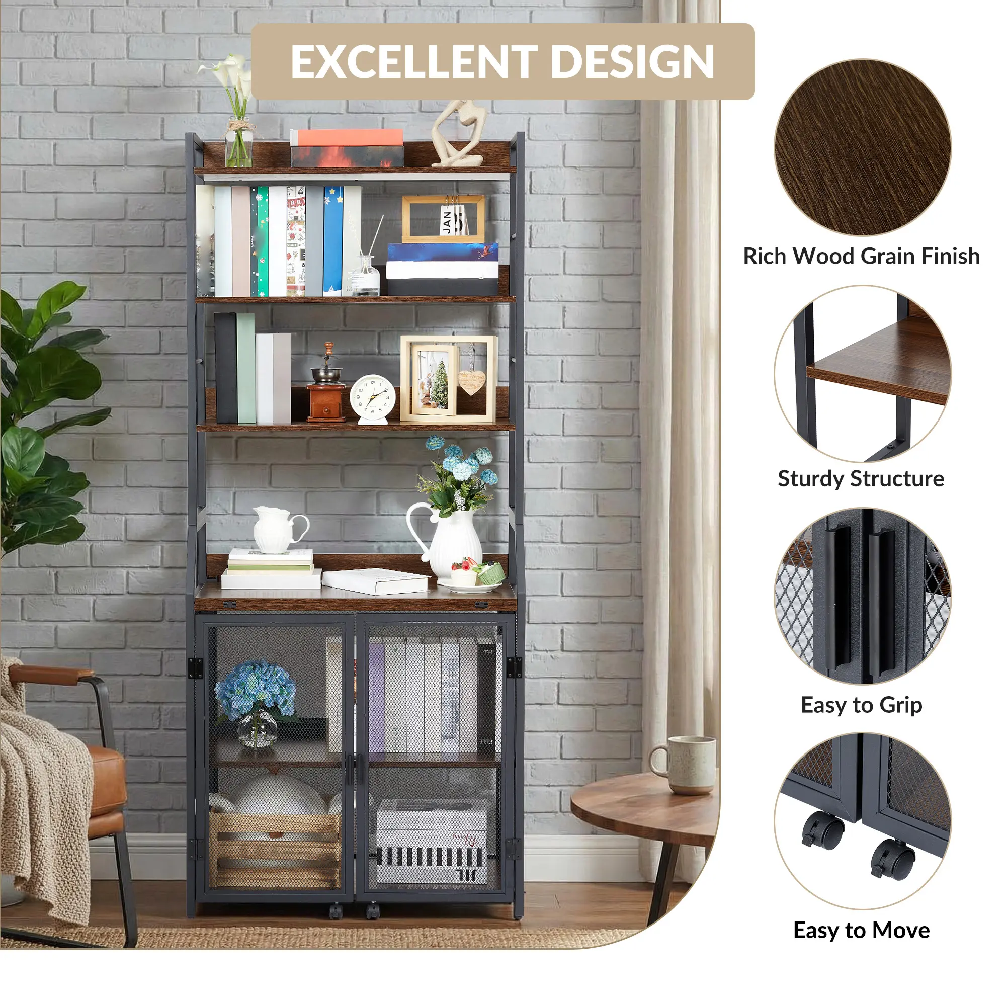 2-in-1 Industrial Chic Bookshelf Desk with Metal Frame & Desk Shelf Organizer, 70" Tall Particle Board Furniture, Easy Setup Aesthetic for Home Office, Heavy-Duty Space-Saving Storage Solution