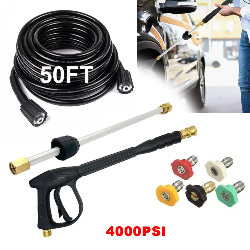 SJPACK 4000PSI High Pressure Washer Gun Kit - Extreme Water Pressure Tool, Quick Connect Spray Wand Lance, Nozzle, Hose, Car Washing Accessory for Automotive Car Washing & Maintenance, High Pressure Handheld