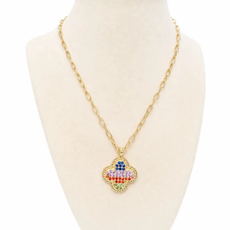 Multi CZ Clover Pendant Necklace