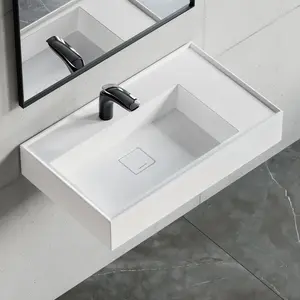 Dowell 30" Wall Mounted Bathroom Sink Rectangular Single Bowl Stone Resin Sink Luxury ADA Compliant (without Pedestal) Sink Non-overflow & Single Faucet Hole Floating Sink Perfect for Every Bathroom - ADA 070 Series