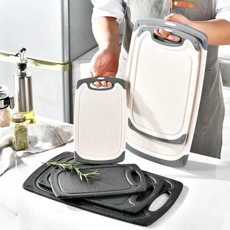 3-Piece Kitchen Set, Wheat Straw Material, Double-Sided Use for Healthy Food Prep, Non-Slip Surface, Easy Cleaning, Kitchenware, Kitchen Chopping Board, Cutting Boards for Kitchen