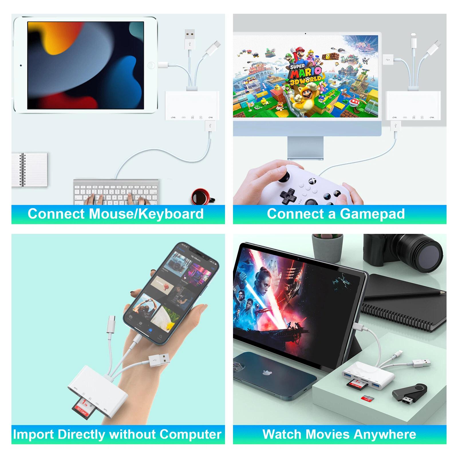 [Free!!Ship!] Memory Card Reader, 5-in-1 USB OTG Adapter & SD Card Reader for iPhone/iPad, USB C and USB A Devices with Micro SD &SD Card Slots, Supports SD/Micro SD/SDHC/SDXC/MMC
