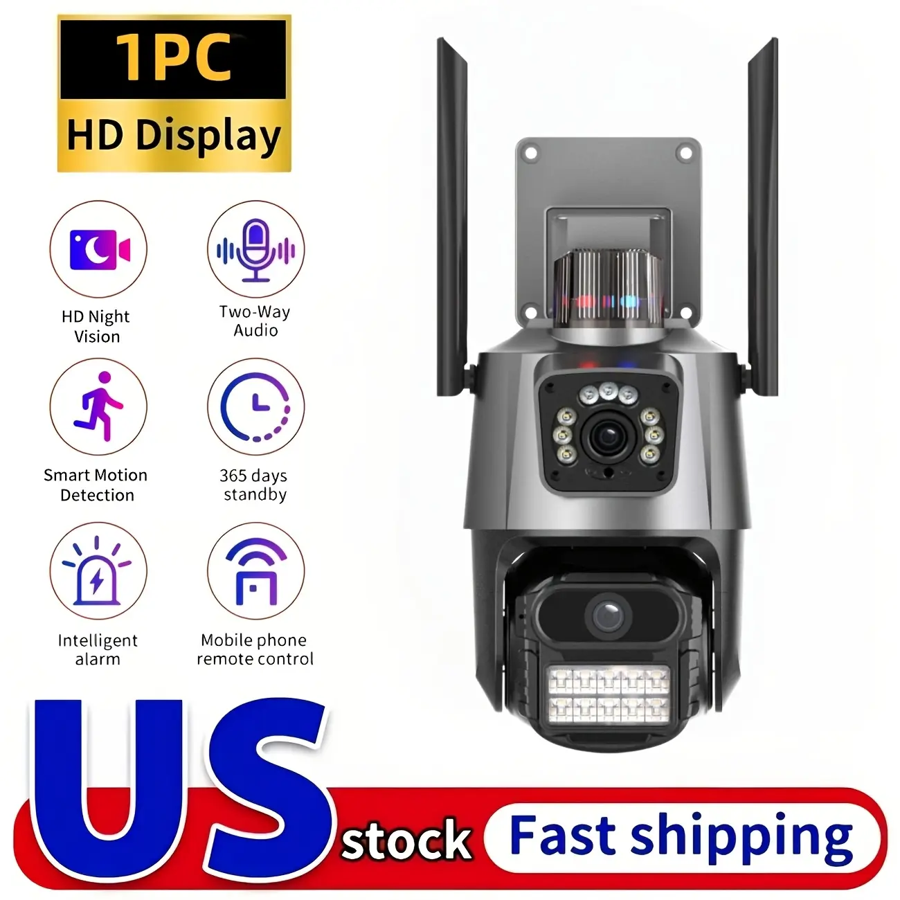 NKCCNU1pc Outdoor Waterproof Solar Camera, WiFi Enabled, HD Resolution, AI Smart Motion Detection, Sound & Light Alarm, Two-Way Audio, IP65 Waterproof, Perfect for Home & Farm