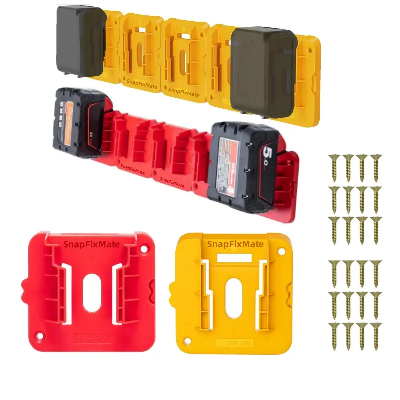 GJANSH 5 Pack Battery Mount Holder Compatible for Dewalt 20V 60V Battery Milwaukee 18V Battery Dock Holder Fit for DCB200 DCB203 DCB206 Batteries SnapFixMate fathersdaygift