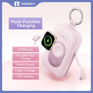 RORRY 20000mAh Portable Charger PD 30W Power Bank with 2 Built-in Cables Super Fast Charging Battery Pack with Keychain Travel Essentials for iPhone 17-11 Apple Watch iPad Android Perfect Gift TikTokShopSpringGlowUp
