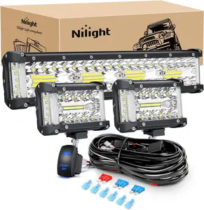 Nilight Side Shooter LED Light Bar Set - 12In Aluminum Shell Work Light, 2PCS 4.3In Flood Beam Pods, 5Pin Rocker Switch Wiring Harness, Mounting Brackets for Off-Road Driving
