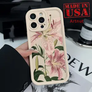 Vintage Floral Lily Pattern Phone Case for iPhone 16 15 14 Pro Max 13 12 11 XR E XS Plus Shockproof Non Slip Military-Grade Protection Silicone Cover