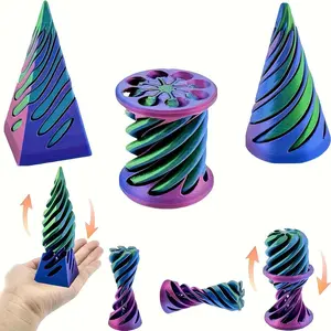 Set of 3 Impossible Cone Toys, 3D Printed Spiral Cone Decorations, And Pass-Through Sculptures in The Shape of an Impossible Pyramid
