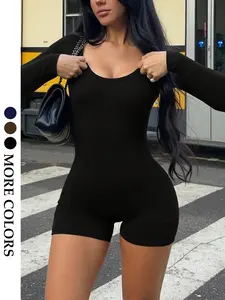 Women's Slimming Black Jumpsuit, Fitted Design, Long Sleeve, Soft and Elastic Fabric, Minimalist Style, Basic, Perfect for Daily Fashion, Fall & Winter Wear, Womenswear, Everyday