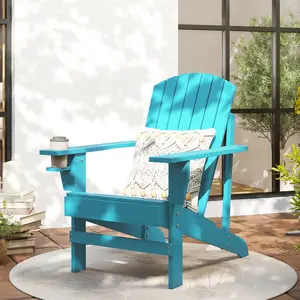 Oversized Classic Log Lounge Bench - Sky Blue Outdoor Bench with Built-in Cupholder, Ideal for Fire Pit, Porch Seating