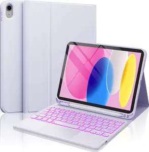 [CHESONA] for iPad 10th Generation Case with Keyboard, 7 Color Backlight, Multi-Touch Trackpad, Flip Stand Case with Pencil Holder, 2 Wireless Channels for iPad (A16) 11th/10th Gen 2025/2022, Purple