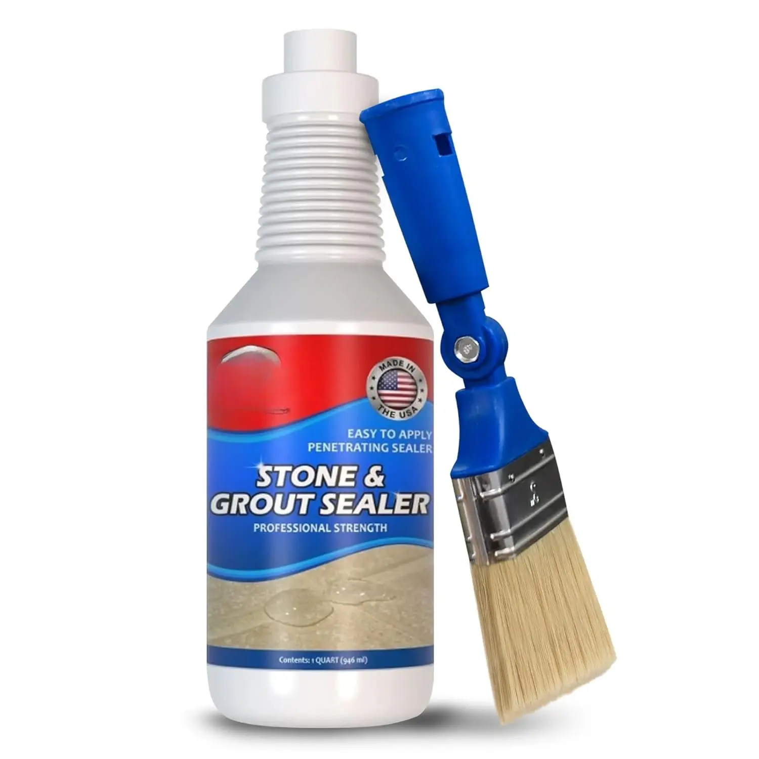 32 oz Grout Sealer & Threaded Design Stand-Up Brush Combo - Heavy Duty Home Improvement Sealant for Kitchen Countertops, Bathroom Floors/Showers, Marble, Ceramic, Porcelain, Stone Surfaces, Water & Oil Barrier