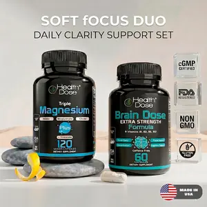 Health Dose Soft Focus Duo - Daily Clarity Support Set - 2-Bottle (Triple Magnesium Plus and Brain Dose Extra Strength Formula)