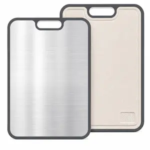 Titanium Chopping Board - Kitchen Food-Grade Double-Sided Board, Pure Titanium & Wheat Straw PP, Scratch-Resistant, Bacteria-Free, Grip Design, Easy to Clean, 15.54"×10.63" Large Size, Ideal Gift for Parents, Garlic