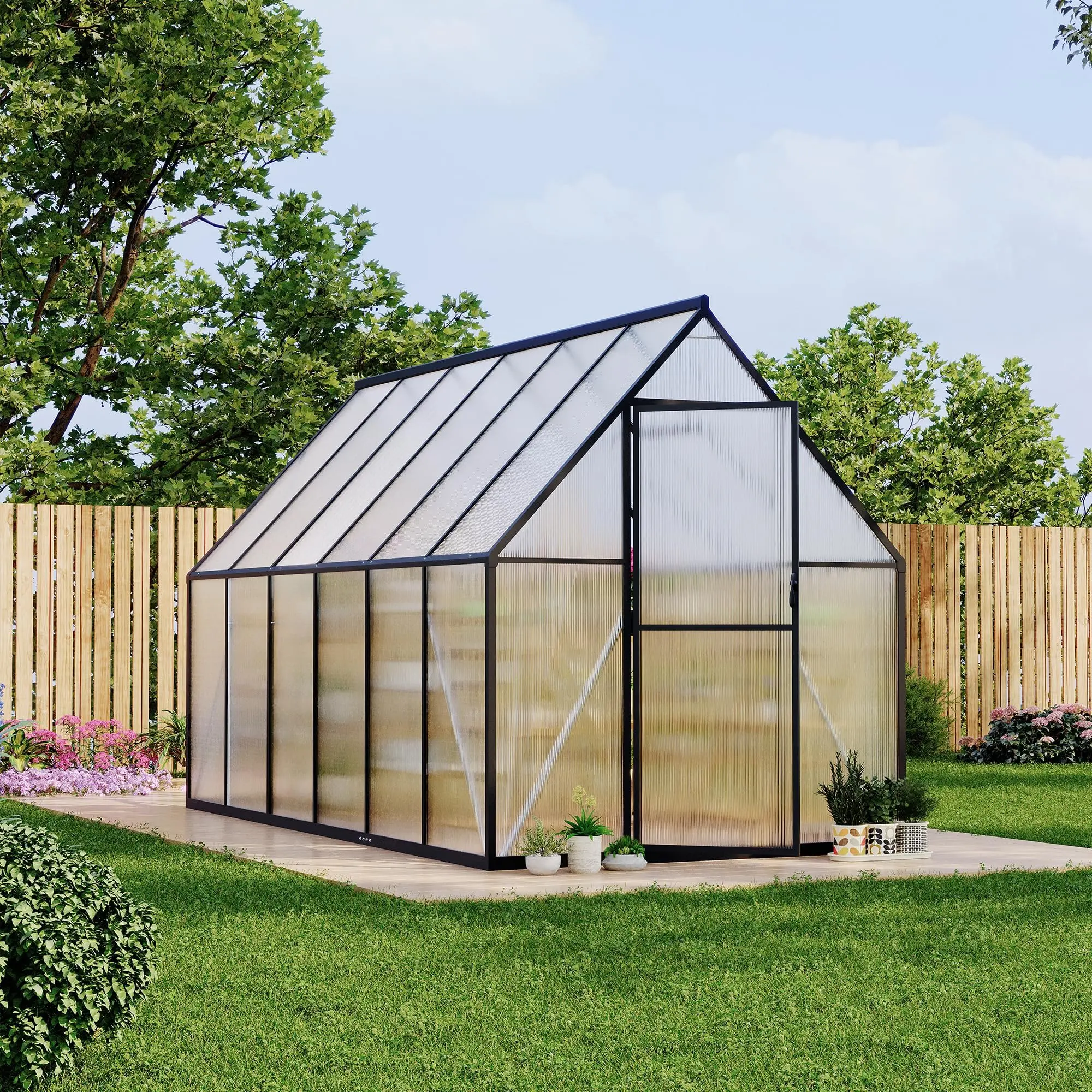 Garvee Large Walk-In Aluminum Greenhouse for Outdoors, Polycarbonate Structure with Ventilation, Quick Setup & Roof Vent for Garden, Backyard, Patio, Aluminum Greenhouses