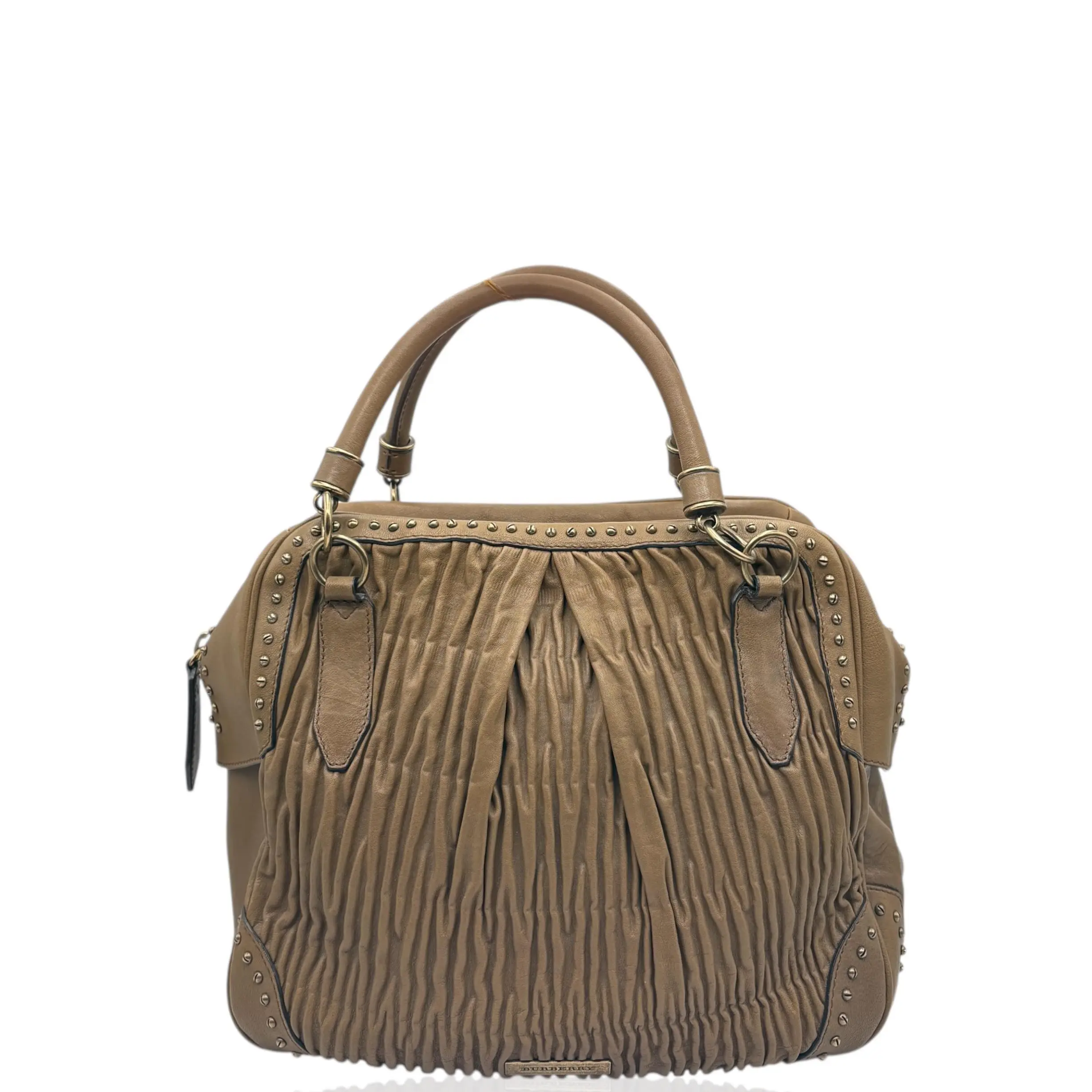 Pre-owned BURBERRY Leather tote bags Handbag Crumpled Calfskin Dark Khaki (mg011926f0)
