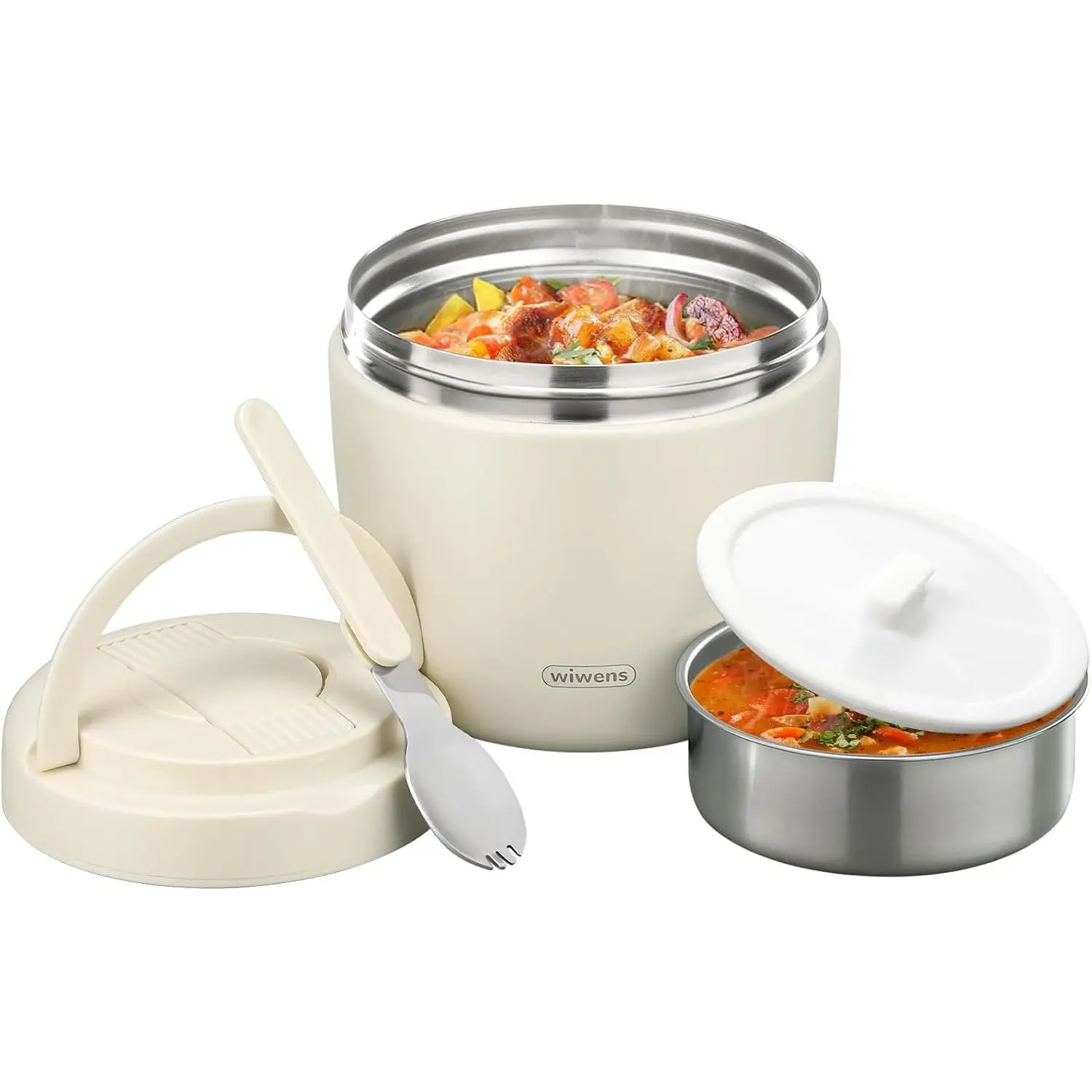 Thermo Food Jar for Hot Food Adults 32OZ Soup Thermo Lunch Containers Wide Mouth Vacuum Insulated Stainless Steel Leakproof Bento Box with Spoon (Beige)